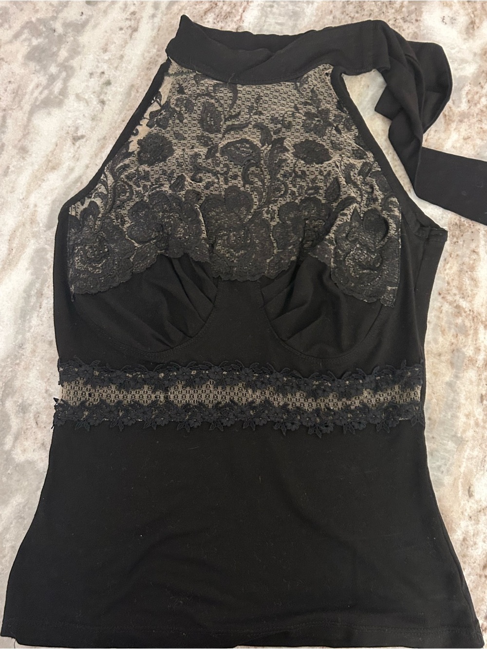Very Delicate vintage Italian black fitted Lace Top S